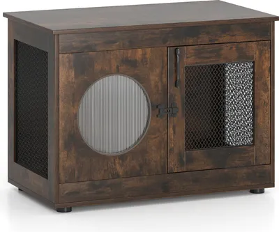 Produktbild von GOPLUS Katzenschrank, Katzenhaus mit Doppeltüren und PC-Fenster, Katzenhöhle Schrank für Katzen Hunde Haustier, Tragfähigkeit 45 kg, Kaffee