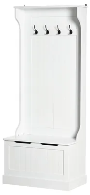 Produktbild von 4-in-1-Garderobenm?bel, Garderobenst?nder mit Aufbewahrungsbank und 4 Doppelhaken, 71,5 x 39,5 x 170 cm, wei?