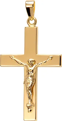 Produktbild von Kreuz-Anhänger Jesus Christus für Damen, Herren und Kinder als Kettenanhänger 925 Silber vergoldet mit Schmuck-Etui