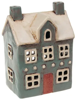 Teelichthalter Haus aus Keramik, grau, 11x8x17 cm