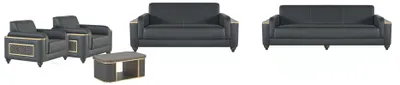 Produktbild von Schwarze Wohnzimmer Sitzgarnitur Designer Dreisitzer Sessel Couchtisch