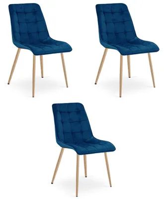 Zdjęcie produktu dla Krzesło welurowe granatowe SPLIT nogi dąb do jadalni salonu loft x3