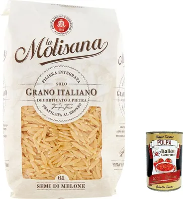 Produktbild von 10x La Molisana Semi Di Melone N. 61 Pasta Lenta Lavorazione Teigwaren aus Hartweizengrieß Bronze-Zeichnung 500g + Italian Gourmet Polpa 400g