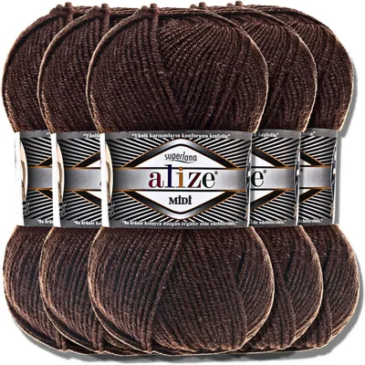 Produktbild von Alize 5x 100g Superlana Midi Wolle, Uni, Häkeln, Stricken (Brown | 26)