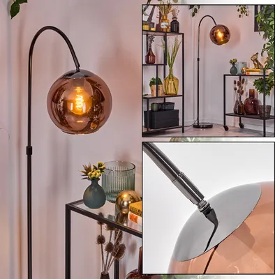 Produktbild von Cesaro Stehlampe aus Metall/Glas in Schwarz/Chrom/Kupfer im Retro-Design