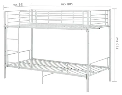 Produktbild von Etagenbett Kinderbett Hochbett Metallbett Stockbett Bettgestell Doppelstockbett Schlafzimmer Kinderzimmer Weiß Metall 90x200cm