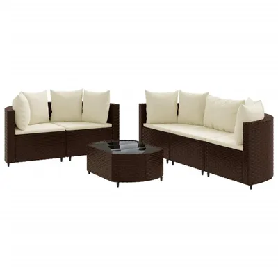 Immagine prodotto di set di divani da giardino 6 pezzi con cuscini in poly rattan marrone