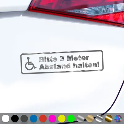 Produktbild von PantherPixel Bitte 3 Meter Abstand Aufkleber Schwerbehinderung Sticker Auto Geschenkidee Farbe Chrom-Silber