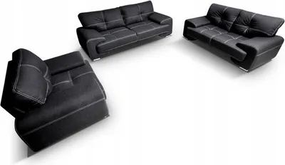 Produktbild von Webstoff Couchgarnitur NEMO, Polstergarnitur im modernes Design inklusive Wellenunterfederung, Wohnzimmer-Set (Stoff: hugo 14 - schwarz)