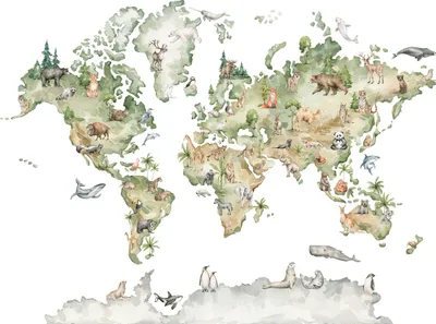 Obrázok produktu pre Netkaná fototapeta mapa sveta 368x254 cm vrátane vloženia na stenu detská izba deti zvieratá detská tapeta netkaná tapeta tapeta motívy tapety
