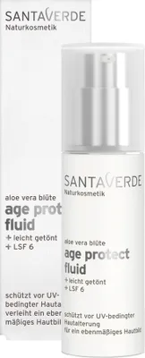 Produktbild von Santaverde Age Protect Fluid + Lightly Tinted + SPF6, Tagescreme, Frauen, Mischhaut, trockene Haut, normale Haut, ölige Haut, Empflindliche Haut, Decollete, Gesicht, Hals/Nacken, Anti-Aging, Feuchtigkeitsspendend, Schutz, 30 ml