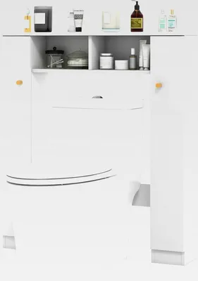 Produktbild von Toilettenschrank Bad Überbauschrank, Toilettenregal mit verstellbaren Regalböden, Badezimmerregal Holz, Badschrank freistehend 87,5 x 18 x 98 cm (Weiß)