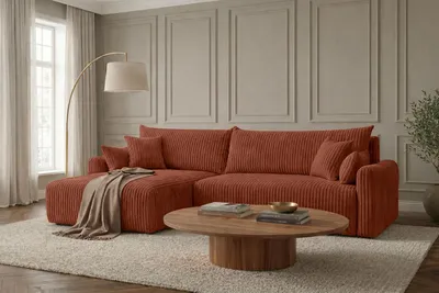 Produktbild von Kaiser Möbel Ecksofa mit Schlaffunktion, Cordstoff Tilia, Kupfer, Links, JAPANDI