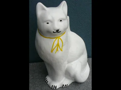 Produktbild von WC-Bürstengarnitur aus Keramik in Form einer Katze weiß mit Dekorbemalung