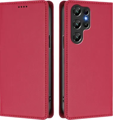 Image de Etui en cuir pour Oukitel C61 / C61 Pro, étui magnétique en cuirPolyuréthaneavec support Rouge