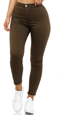 Productafbeelding van Elara dames jeans, hoge taille, slim fit, model Chunkyrayan, kleur olijfgroen, maat 42 (XL)