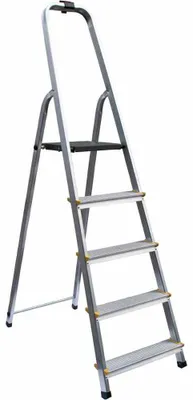 Image de ALPFA Echelle de ménage 5 marches Alu Aluminium Escalier 2,8m Hauteur de travail