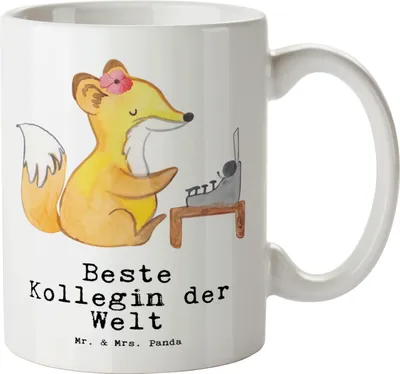 Produktbild von Mr. & Mrs. Panda Haferl Fuchs Beste Kollegin der Welt - Weiß - Geschenk, Dankeschön, Pott, Große Teetasse, Geschenkidee, Tasse, Abschiedsgeschenk, Büro, Beruf, Ruhestand
