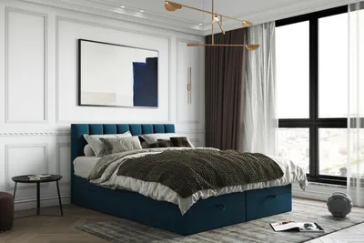 Produktbild von TRADA Gusto Boxspringbett 200x200 mit Bettkasten mit Topper Visco Memory Dunkelblau