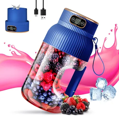 Produktbild von Fine Life Pro Tragbarer Mixer, Smoothie Maker to go, Blender, 1200ml Becher Leistungsstarker Mini Standmixer, Kabellos & Wiederaufladbar, Blau