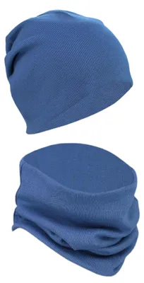 Immagine prodotto di Set berretto e sciarpa unisex Alkato, tinta unita, colore: denim a coste, taglia: taglia unica