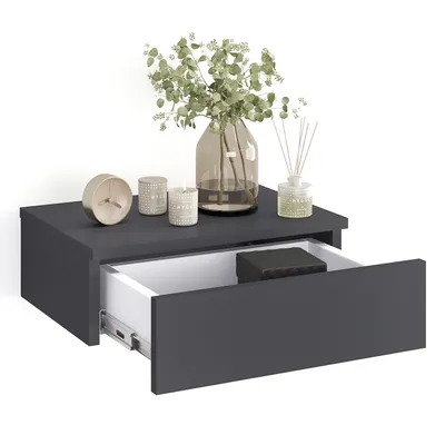 Produktbild von KOMTO Wandregal mit Schublade Anthrazit - Nachttisch Hängend Nachttisch Wandmontage Wandschublade Nachtschrank Hängend | Monaco 46 x 30 x 15 cm