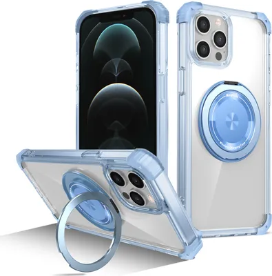Produktbild von Handyhülle für iPhone 12 / iPhone 12 Pro Magnetisches Ringhalter Ständer Kompatibel mit Magsafe Militärschutz Transparente Hülle Blau