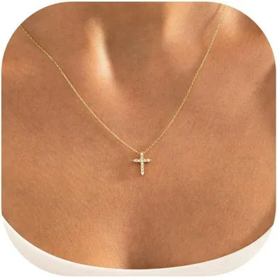Produktbild von Goldene Kreuzkette Damen 14K Vergoldet Layered Halskette Schmuck_EVALICTING