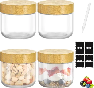 Produktbild von Glasbehälter mit Bambusdeckel, 4 Stück, 300 ml, BPA-frei, für die Küche