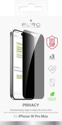 Produktbild von Puro Privacy Panzerglas für iPhone 16 Pro Max, iPhone 15 Pro Max