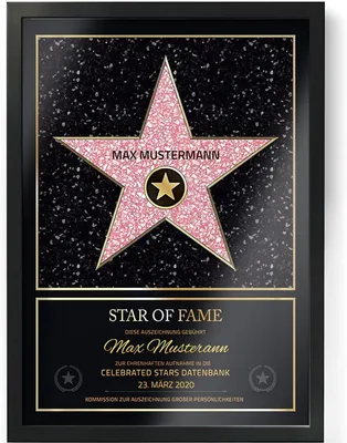 Productafbeelding van Ster van de Eer, certificaat A4 - Hollywood Walk of Fame. Een grappig en origineel cadeau voor een verjaardag of jubileum