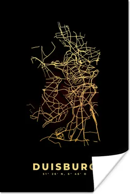 Produktbild von MuchoWow® Poster Duisburg - Karte - Gold - Stadtplan 20x30 cm - Papierdruck