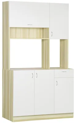 Image de Buffet de cuisine - Armoire de cuisine - Buffet - Meuble de rangement - Meuble de rangement - Blanc/Bois naturel - Étagères réglables