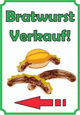 Produktbild von Bratwurst Verkaufsschild Schild Hochkant mit Pfeil links A0 (841x1189mm)
