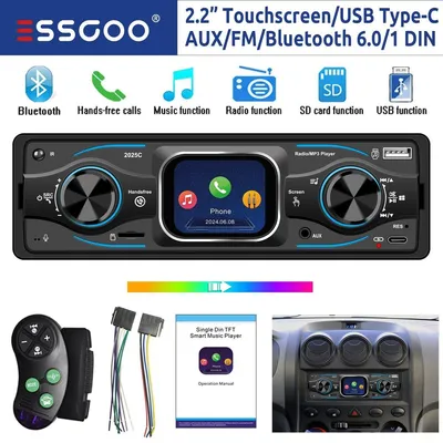 Zdjęcie produktu dla Radio samochodowe 1 DIN z ekranem dotykowym, Bluetooth, zestawem głośnomówiącym, odtwarzaczem MP3, portami USB i SD, wejściem AUX, mocą 4x45 Watt, radiem FM oraz podświetleniem RGB LED w 7 kolorach, sterowanym pilotem, przeznaczone do samochodów osobowych