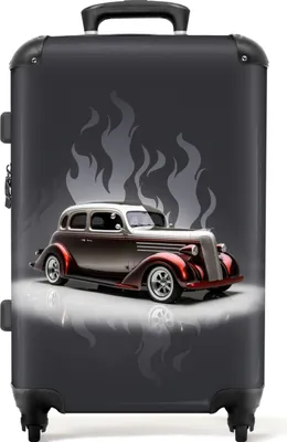 Produktbild von NoBoringSuitcases.com® Großer Koffer - Auto - Weiß - Flammen - Vintage - Kombinationsschloss TSA - Hartschalen Trolley 4 Rollen - 72 liter - Reisekoffer - 66 cmKoffer Mittelgroß 67x43x25 cm, 72L,
