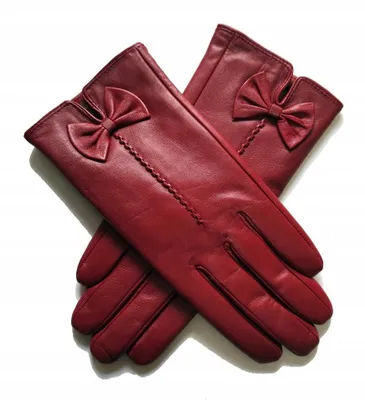 Produktbild von Damen Lederhandschuhe Schleife Rot, Schafsfellhandschuhe, Warme Winterhandschuhe L