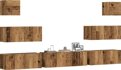 Immagine prodotto di Maison Exclusive - Set di 7 mobili TV da parete effetto legno antico in materiale ligneo