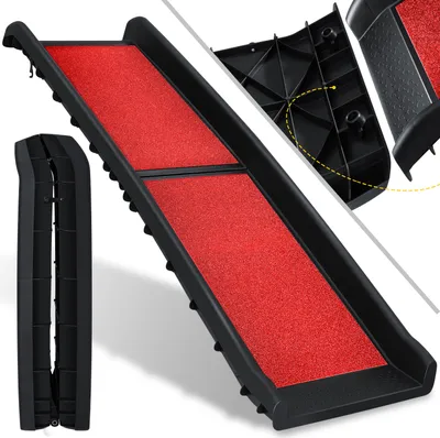 Produktbild von KESSER® Hunderampe Hundetreppe Hundeautorampe Auto klappbar Kofferraumrampe für Haustiere Einstiegshilfe für Kofferraum, bis 90 kg, 156x40cm, leicht Stabil, rutschfest Hunde-Treppe , Schwarz