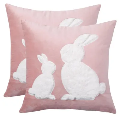 2er-Set Kissenbezüge 45x45 cm, rosa Samt, Osterhase