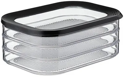 Produktbild von Ibenzoa® Aufschnittbox 3 Fächer 1650 ml – stapelbar, transparent & luftdicht für Kühlschrank, geriffelter Boden, BPA-frei