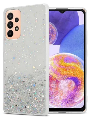 Produktbild von Cadorabo Hülle für Samsung Galaxy A23 4G / 5G in Transparent mit Glitter Schutzhülle aus flexiblem TPU Silikon mit funkelnden Glitter Case Cover Etui Handy Hülle