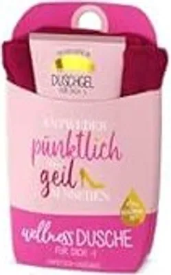 Produktbild von La Vida Relax-Geschenk-Set, Wellness Dusche Serie-Mädels (Entweder pünktlich oder geil aussehen) - Set aus einer Tube Duschgel und einem Handtuch 100% Baumwolle