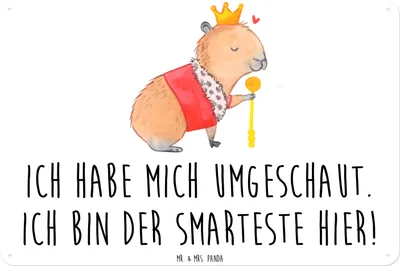 Produktbild von Mr. & Mrs. Panda Magnetschild Capybara König DIN A3 - Weiß - Geschenk, Türschild, Schild, Wandbild, Retro Blechschild, tafel, Lustige Sprüche