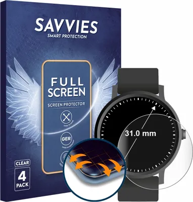 Produktbild von 4x Savvies Fullscreen Schutzfolie für Kreisrunde Displays (ø: 31 mm) Displayschutz Folie Fullcover Klar Transparent