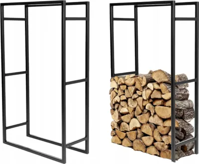 Produktbild von Kaminholzständer Metall, Kaminholzregal, Brennholzständer, Brennholzkorb, Kaminholzkorb, Feuerholzkorb, Schwarz, Höhe 100 cm Breite 60 cm Tiefe 25 cm