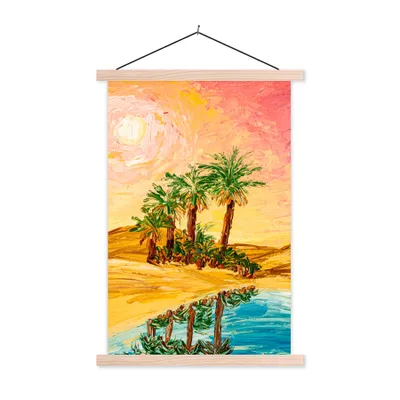 Produktbild von MuchoWow® Textilposter Gemälde - Öl - Palme - Natur - Wasser 40x60 cm mit holzfarbenen Rahmen - Poster