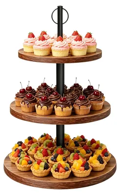 Holz-Fruitstand 3-stufig, Ø33 cm, Höhe 46 cm, für Obst & Kuchen