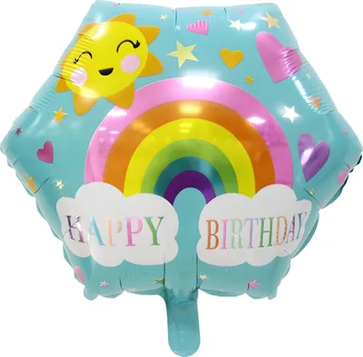 Image de Ballon plastique Happy Birthday carré 45 cm, arc-en-ciel bleu multicolore