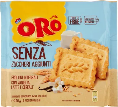 Produktbild von 3x Oro Saiwa Frollino Integrale Vollkornkekse mit Vanille Milch und Müsli 300g Vollkorn-Shortbread ohne Zuckerzusatz biscuits cookies 100% Italienische Kekse
